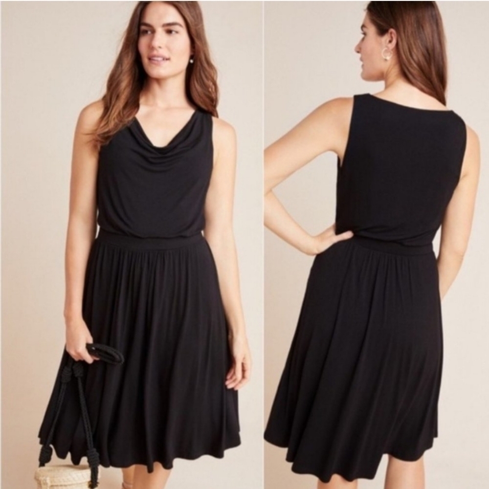Anthropologie Maeve Black Brianne Cowl Neck Midi Dress Size Small